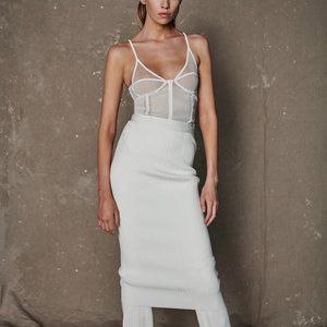 HARVE LEGER RIBBED-KNIT MIDI SKIRT